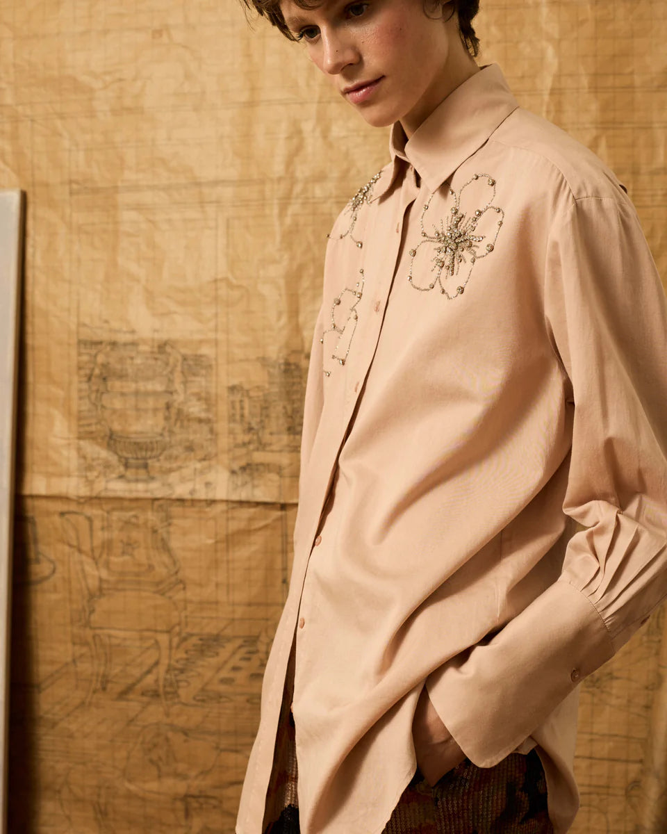 Camisa rosa bordado pedrería
