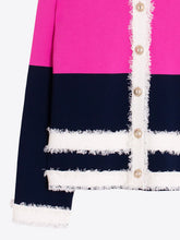 Cargar imagen en el visor de la galería, CARDIGAN FUCSIA Y MARINO RIBETES DESHILACHADOS
