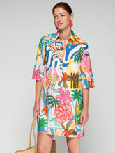 Cargar imagen en el visor de la galería, VESTIDO CORTO ESTAMPADO PALMERAS MULTICOLOR
