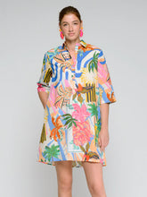 Cargar imagen en el visor de la galería, VESTIDO CORTO ESTAMPADO PALMERAS MULTICOLOR
