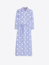 Cargar imagen en el visor de la galería, VESTIDO CAMISERO RAYAS AZUL Y FLORAL BLANCO

