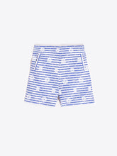 Cargar imagen en el visor de la galería, PANTALÓN CORTO RAYAS AZULES BORDADO FLORAL
