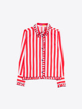 Cargar imagen en el visor de la galería, CAMISA RAYAS ROJAS VOLANTES
