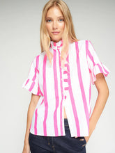 Cargar imagen en el visor de la galería, CAMISA RAYAS ROSA VOLANTE
