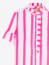 Cargar imagen en el visor de la galería, CAMISA RAYAS ROSA VOLANTE
