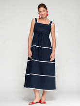 Cargar imagen en el visor de la galería, VESTIDO MARINO TIRANTES FRANJAS BLANCAS
