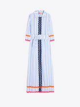 Cargar imagen en el visor de la galería, VESTIDO CAMISERO RAYAS AZUL RIBETES ONDULINA

