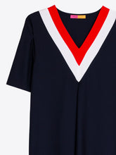 Cargar imagen en el visor de la galería, VESTIDO LARGO NEGRO ESCOTE EN V EN CONTRASTE
