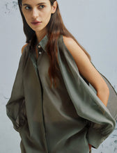 Cargar imagen en el visor de la galería, Camisa de muselina de algodón y seda - VERDE
