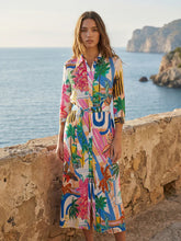 Cargar imagen en el visor de la galería, VESTIDO CAMISERO ESTAMPADO PALMERAS MULTICOLOR
