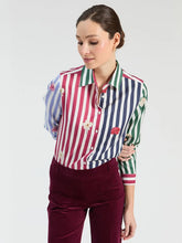 Cargar imagen en el visor de la galería, CAMISA DE RAYAS MULTICOLOR FLORES
