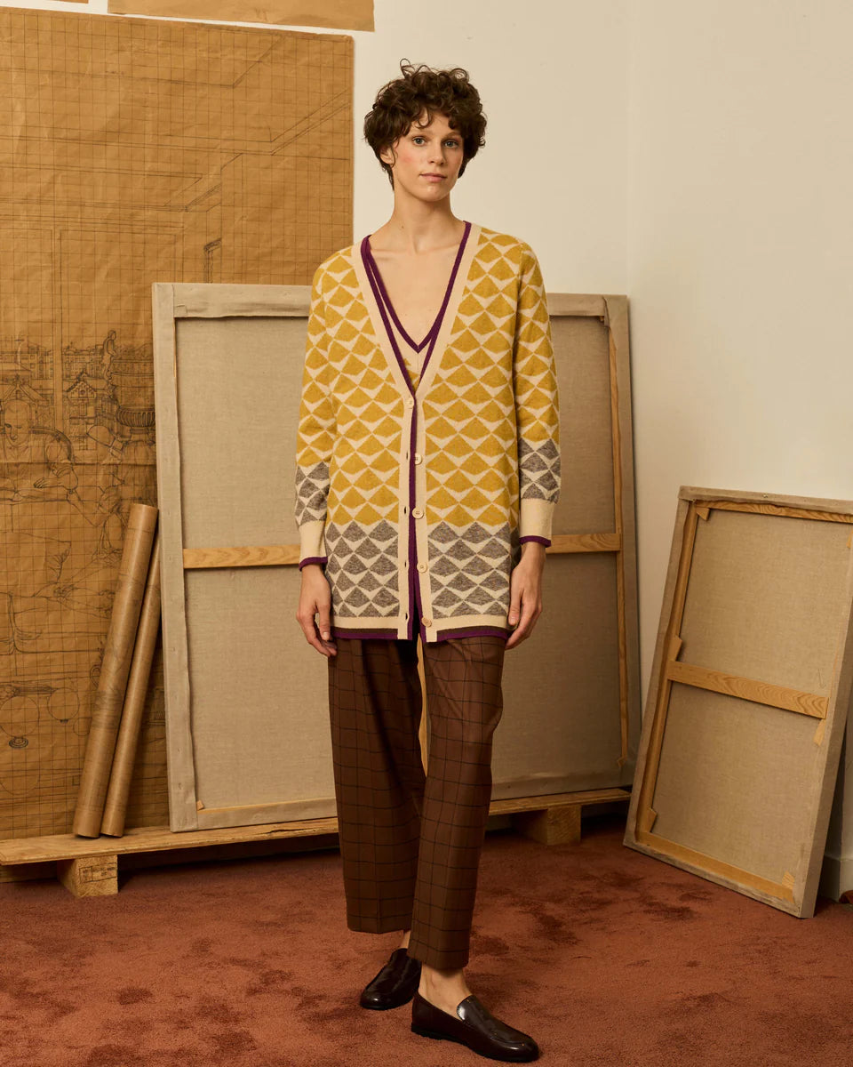Chaqueta greca de intarsia amarilla