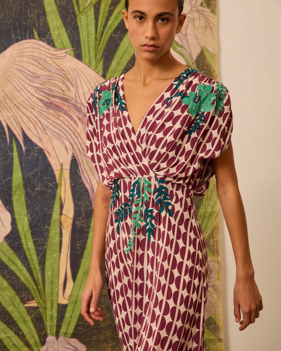 Vestido midi granos café granate