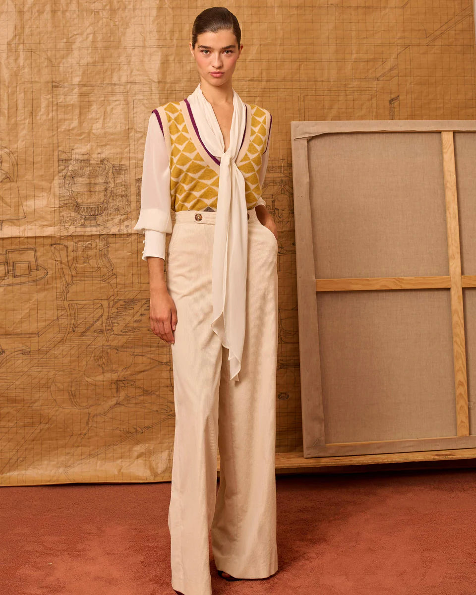 Chaleco greca de intarsia amarillo