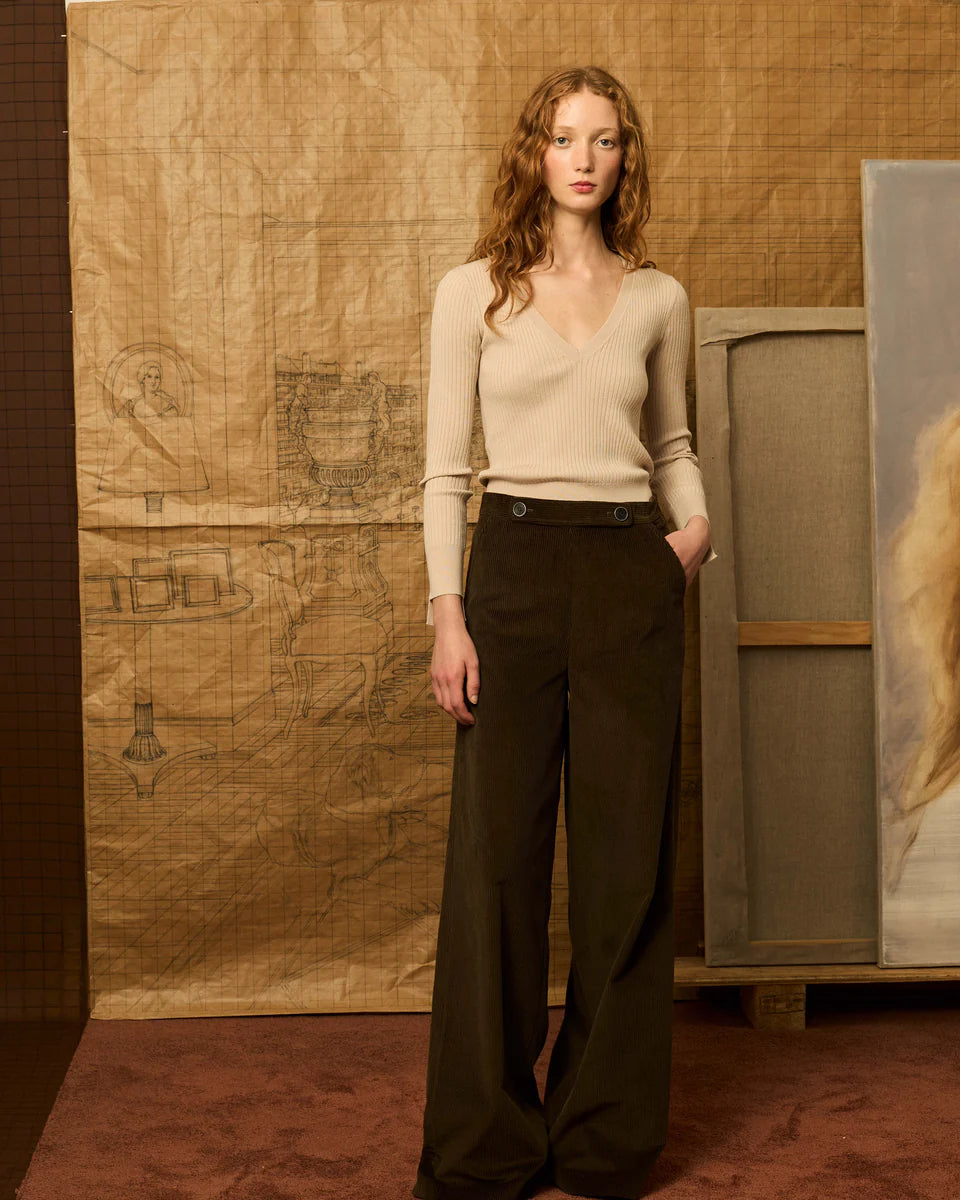 Pantalón palazzo pana kaki