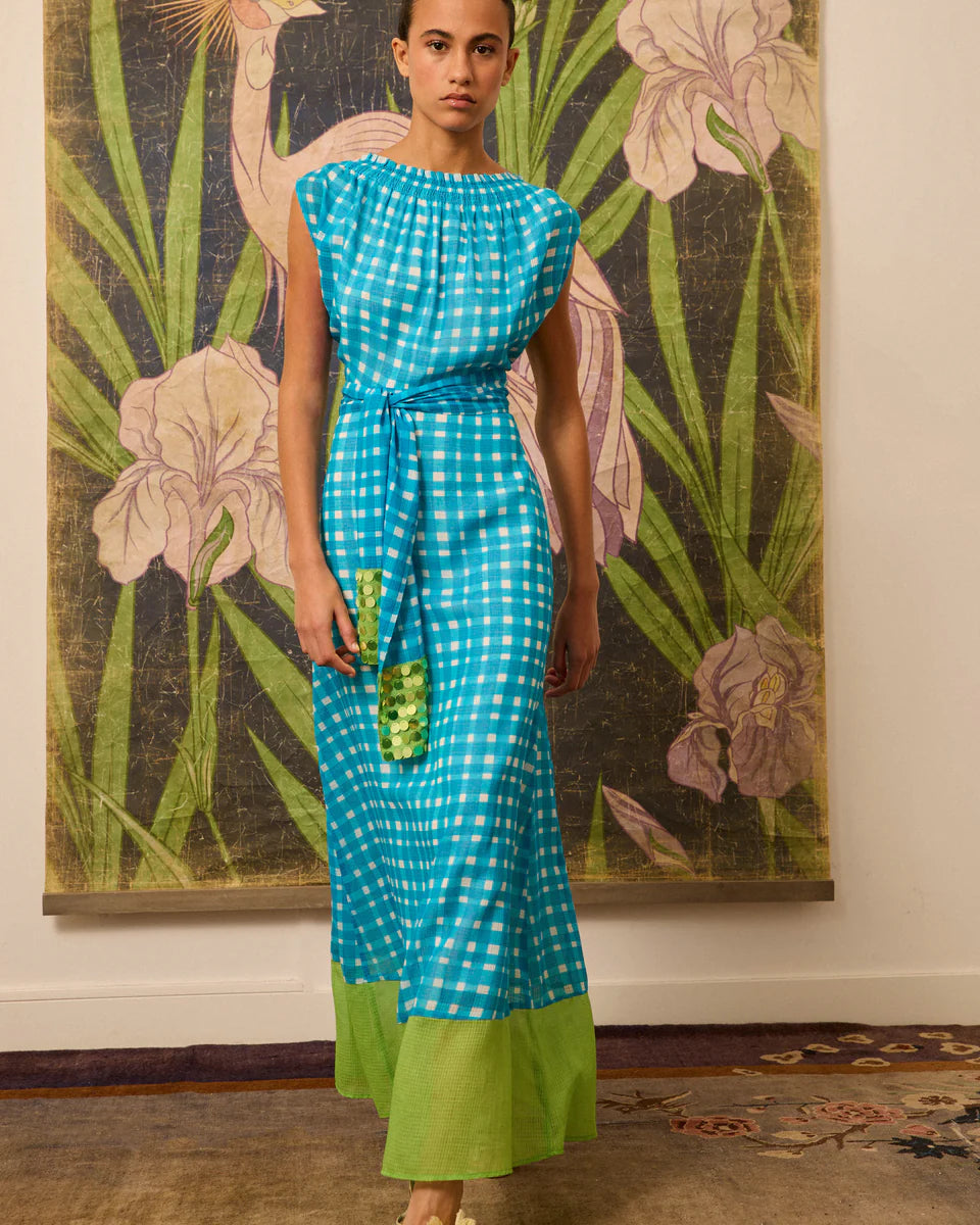 Vestido halter de cuadros azul