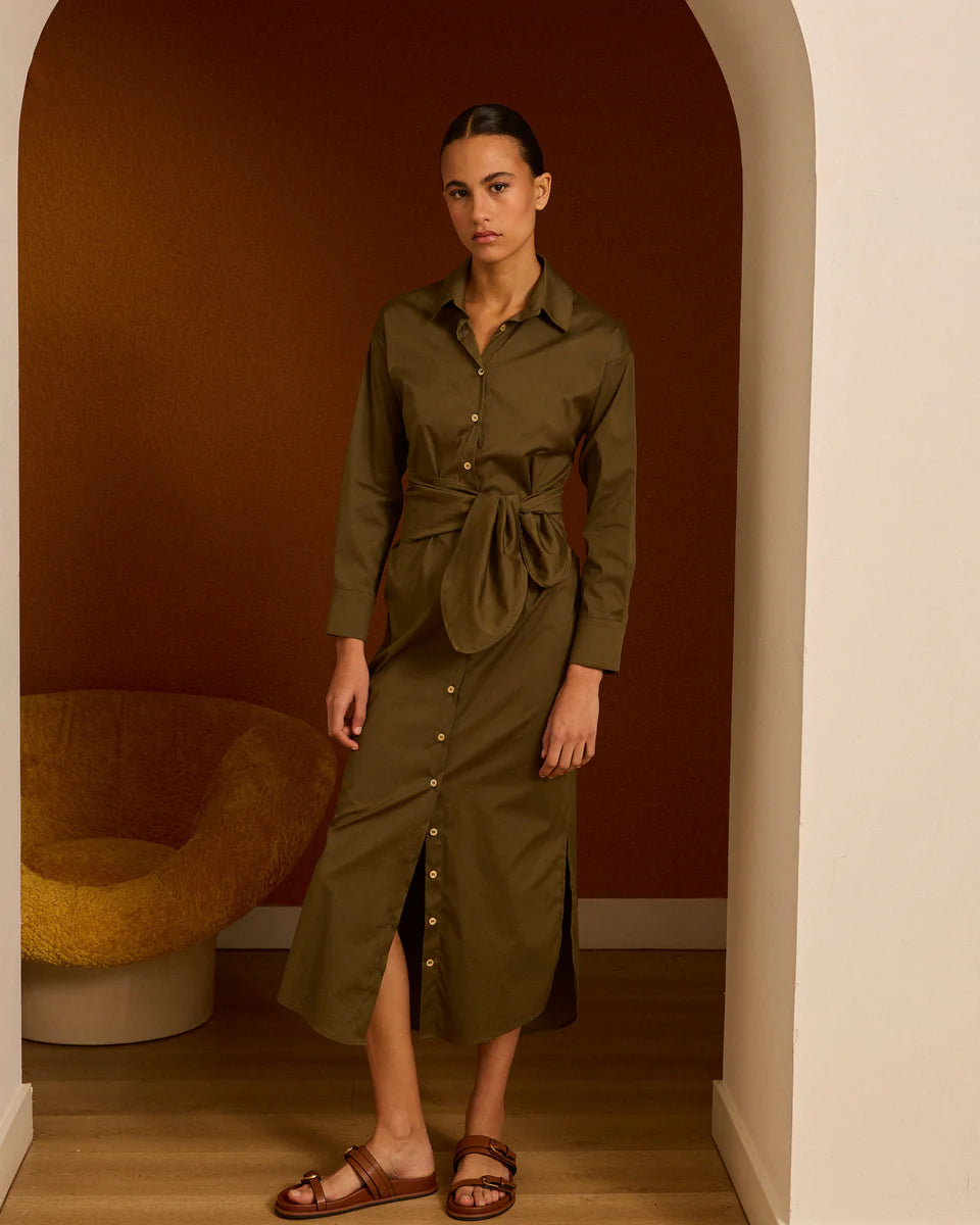 Vestido camisero kaki popelín