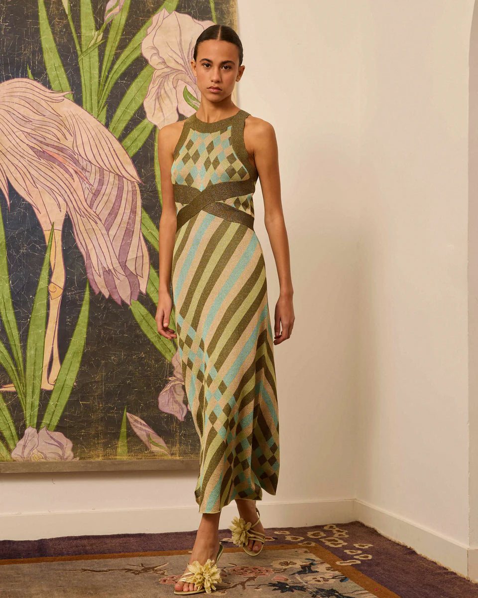 Vestido de lurex de intarsia verde