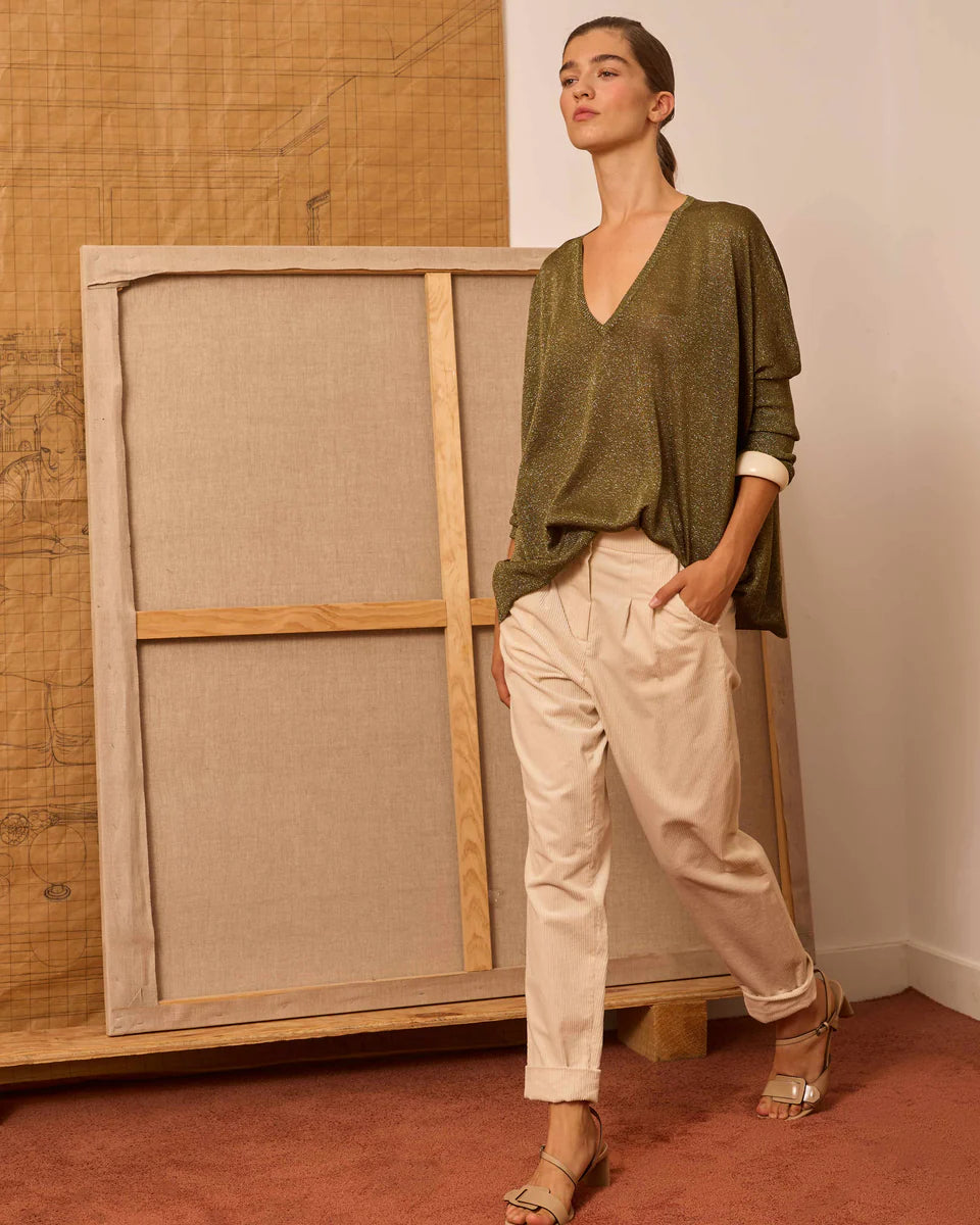 Pantalón baggy de pana marfil