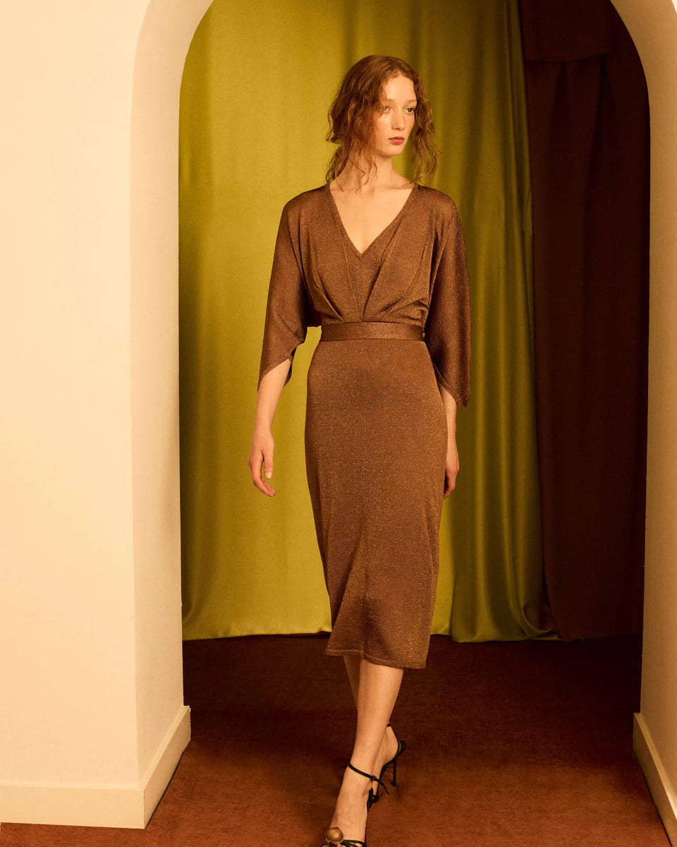 Vestido lurex cobre