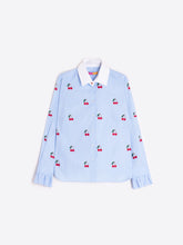 Cargar imagen en el visor de la galería, CAMISA CELESTE BORDADO CEREZA
