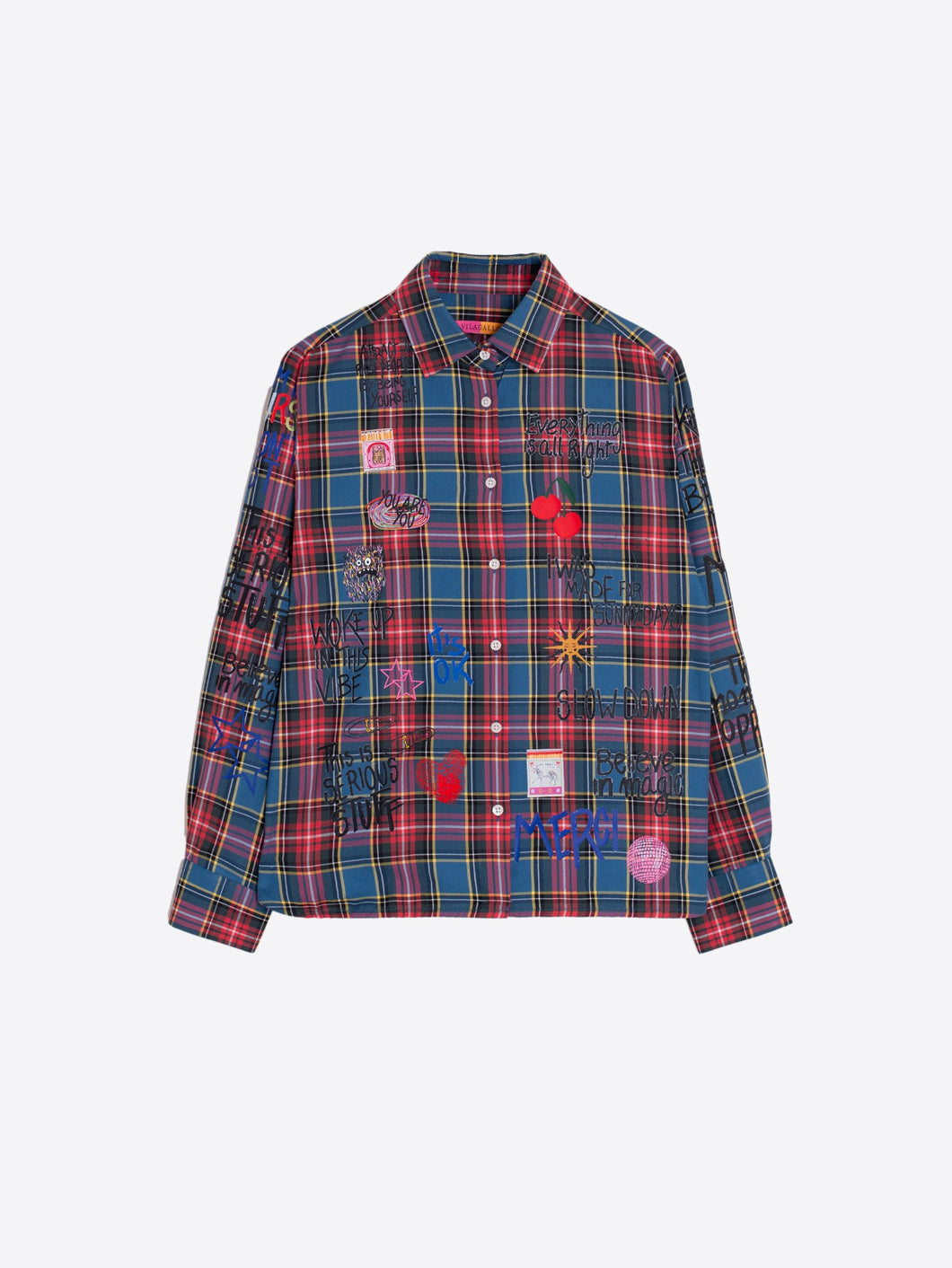 CAMISA CUADRO ESCOCES ROJO Y AZUL GRAFITI