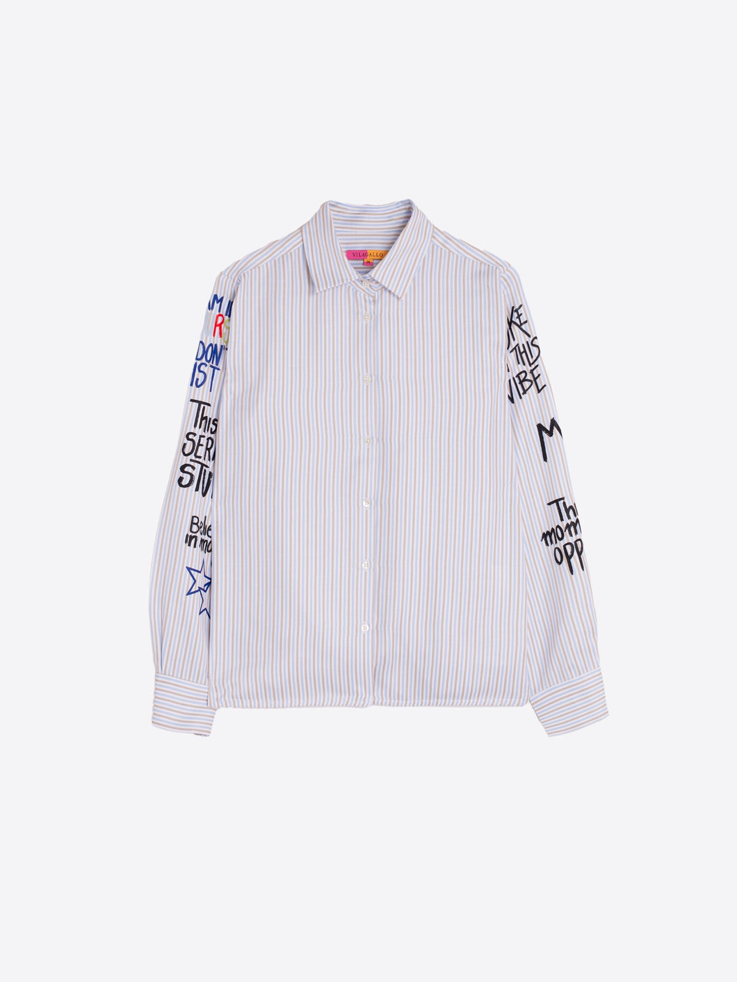 CAMISA DE RAYAS BEIGE Y AZUL GRAFFITI