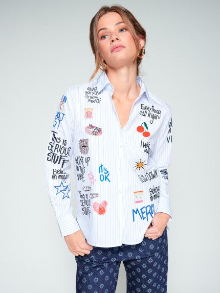 CAMISA BLANCA RAYAS SERIGRAFIA