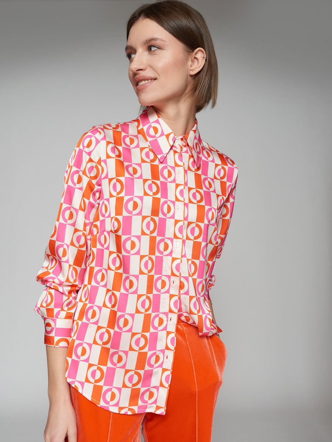 CAMISA GEOMETRICO ROSA NARANJA