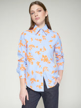 Cargar imagen en el visor de la galería, CAMISA MAFALDA RAYAS AZUL LENTJ NARANJA
