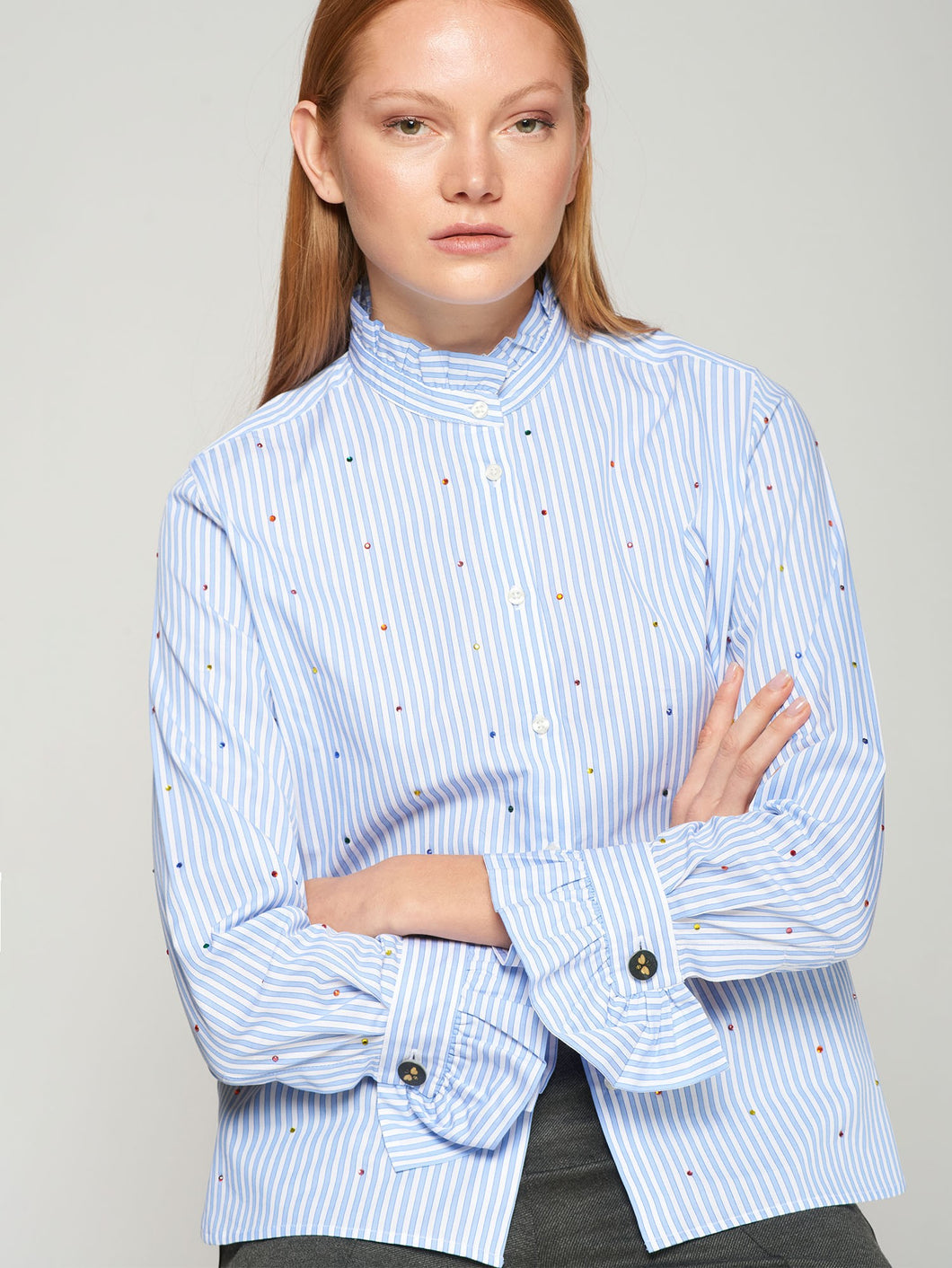 CAMISA NICOLA STRASS RAYA AZUL Y BLANCA