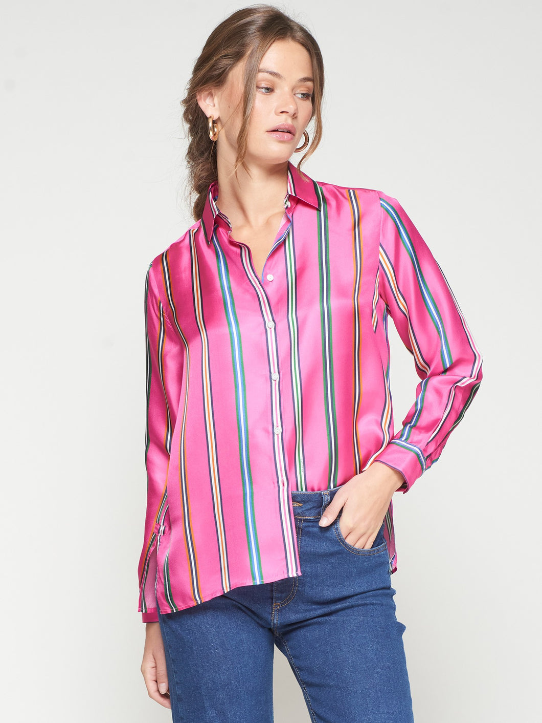 CAMISA SEDA ROSA RAYAS