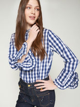 Cargar imagen en el visor de la galería, CAMISA VOLANTES XL VICHY AZ MARINO
