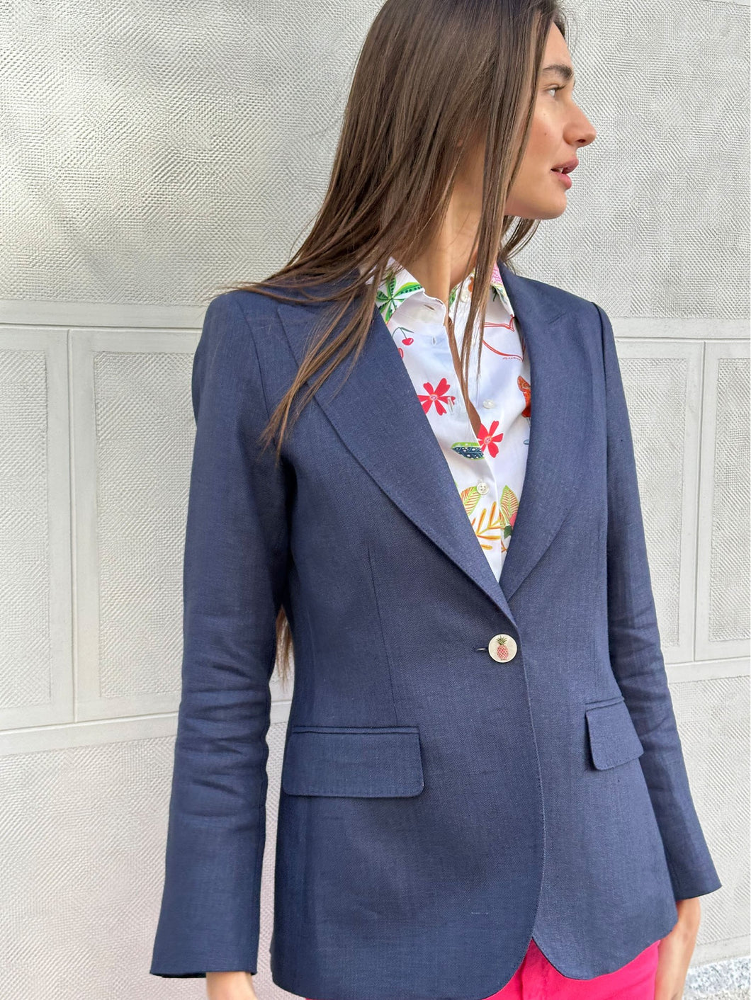 CHAQUETA AZUL MARINO ESPIGA LINO