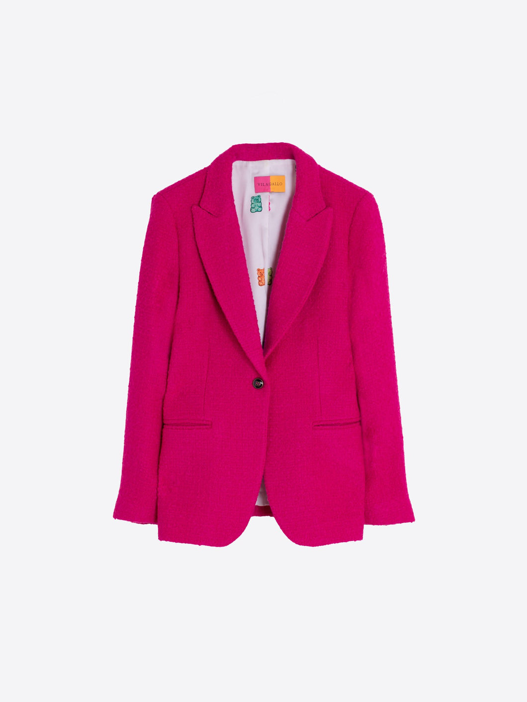 CHAQUETA LANA FUCSIA CON FORRO ESTAMPADO