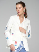 Cargar imagen en el visor de la galería, CHAQUETA HEATHER EMB PUNTO ROMA BLANCO
