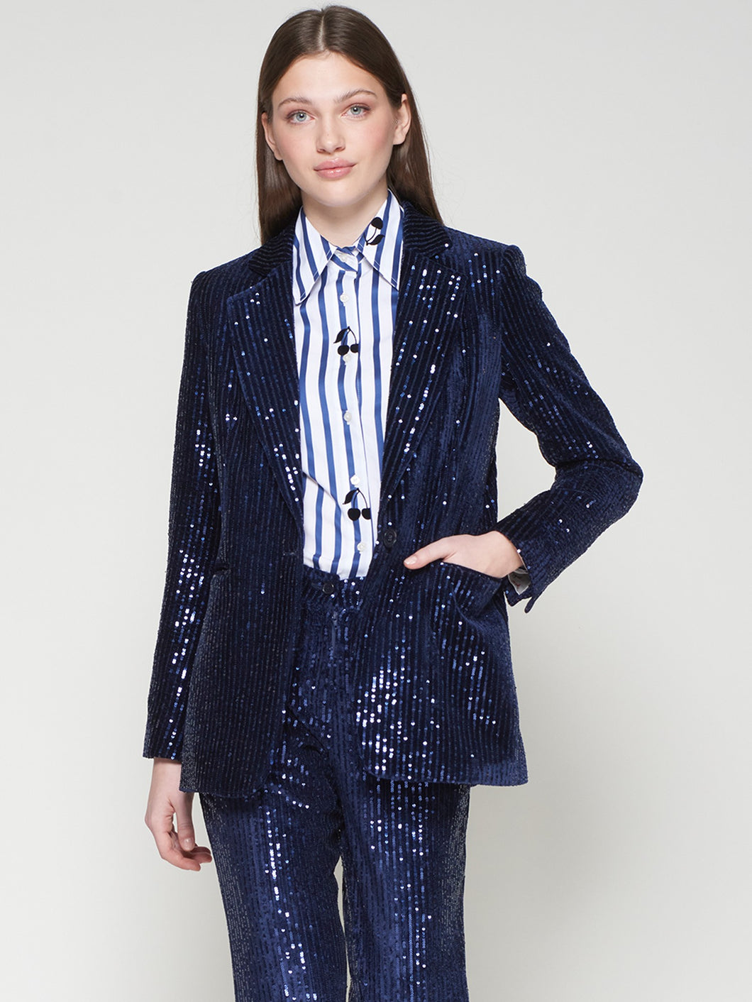 CHAQUETA MARINO TERCIOPELO LENTEJUELAS