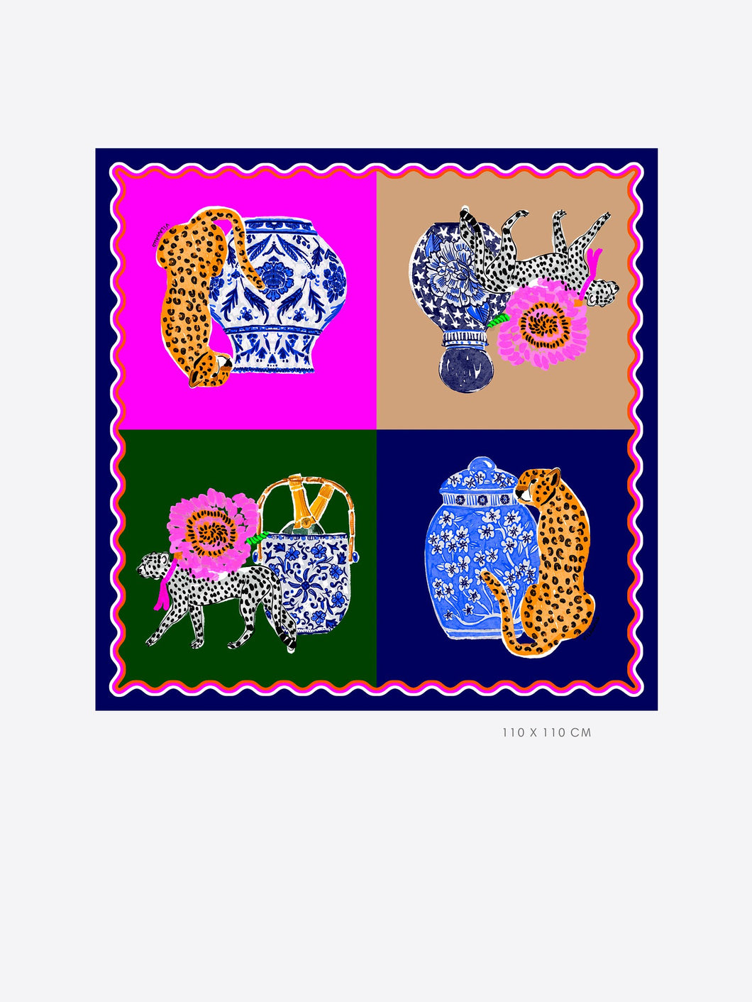 FOULARD SILK ESTAMPADO TIGRES Y JARRONES