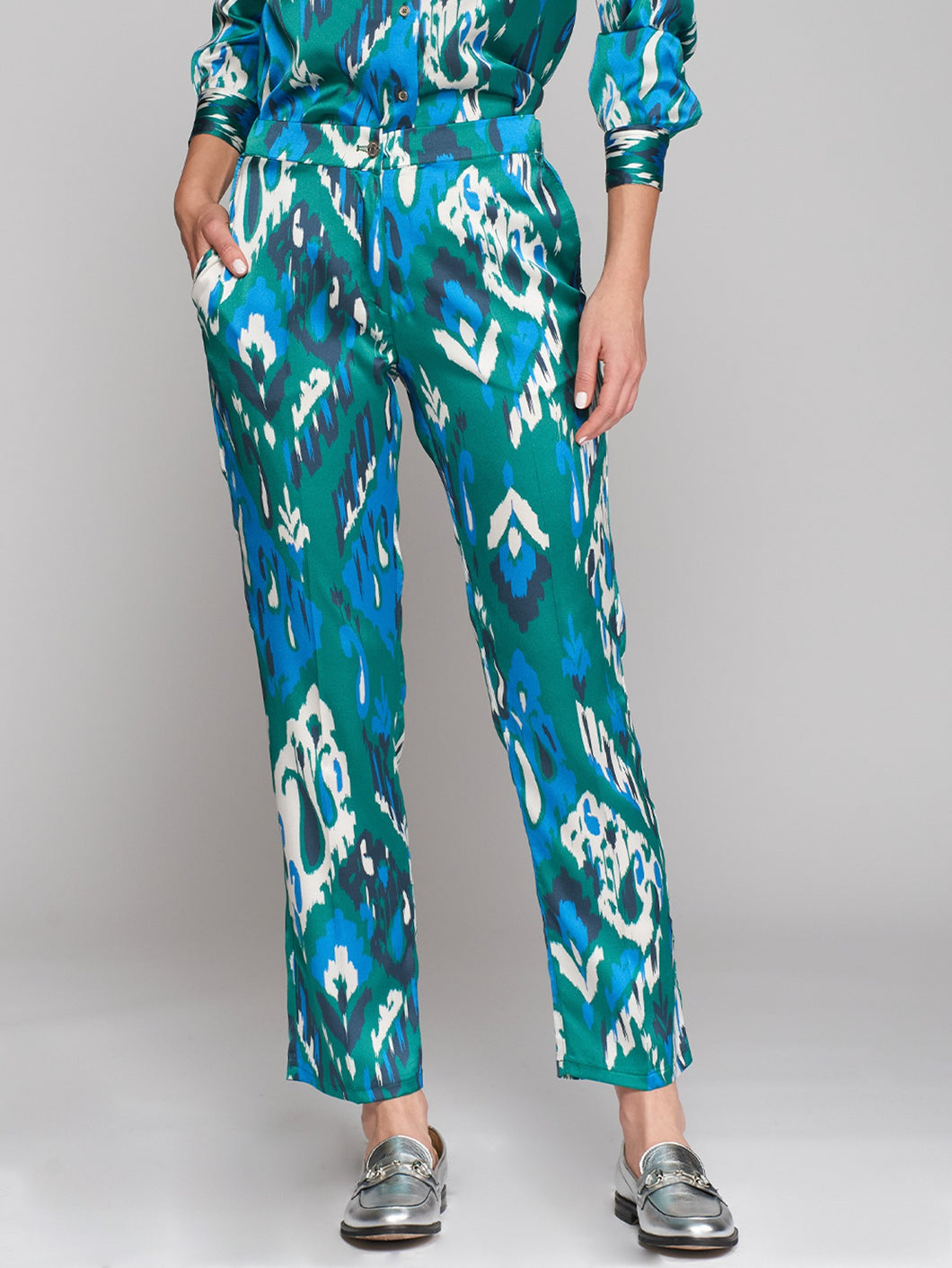 PANTALON FLOR IKAT VERDE AZUL