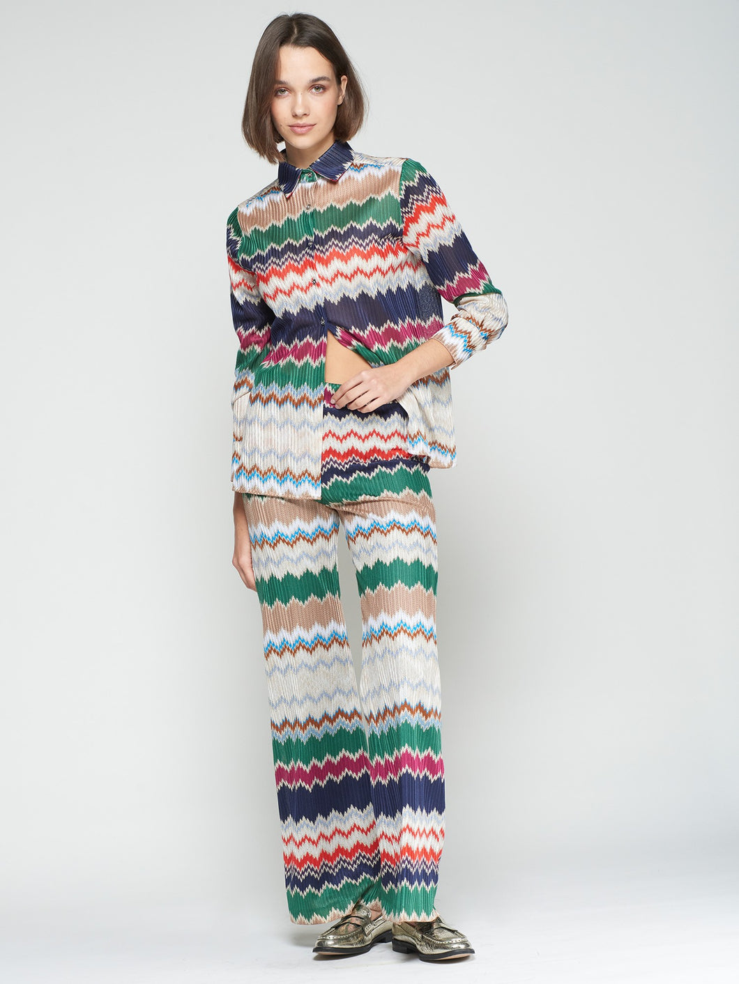 PANTALÓN ESPIGA VERDE LUREX JACQUARD