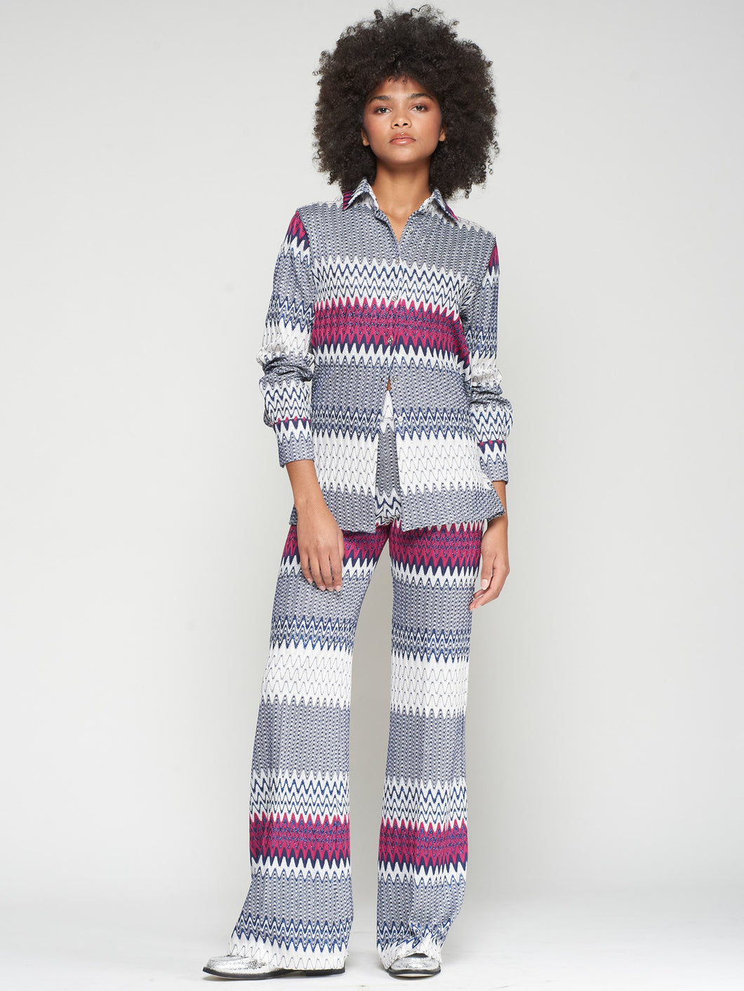 PANTALÓN ESPIGA MARINO LUREX JACQUARD