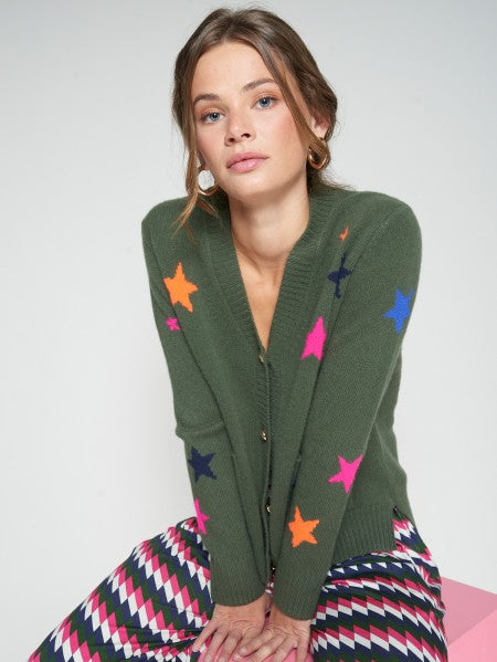 PUNTO ALINA STARS CARDIGAN GREEN MULTICOLOR