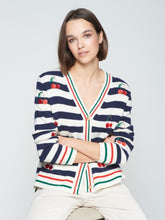 Cargar imagen en el visor de la galería, PUNTO ALINA STRIPES CARDIGAN NAVY ECRU CHERRY

