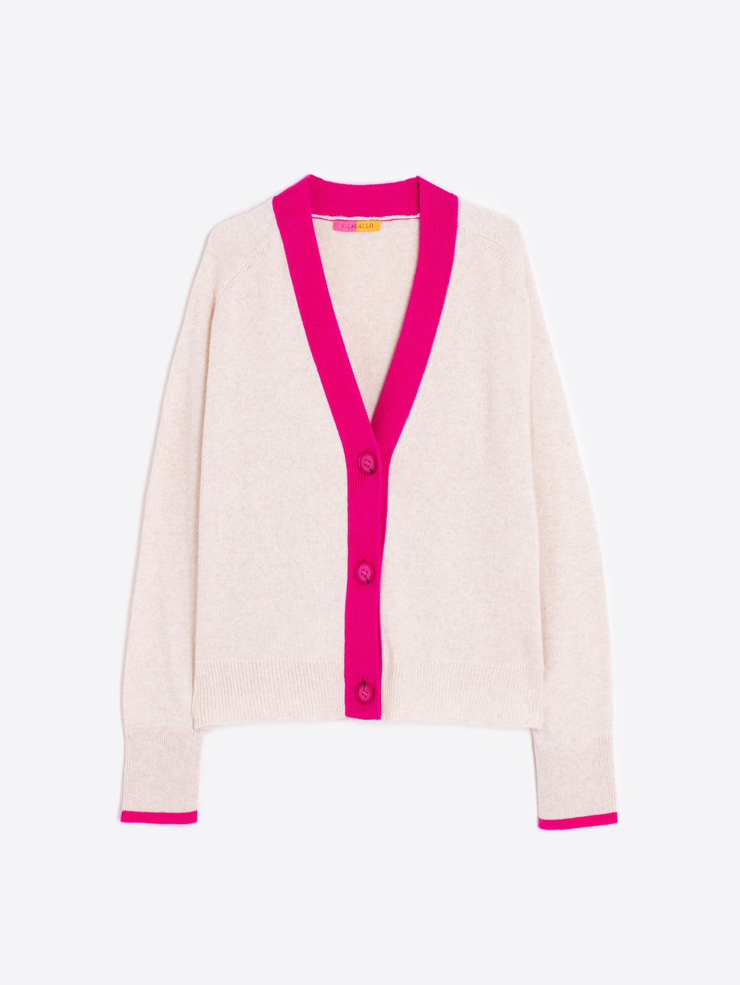 PUNTO CARDIGAN CORTO LANA CASH BLEND ECRU FUCSIA NEON