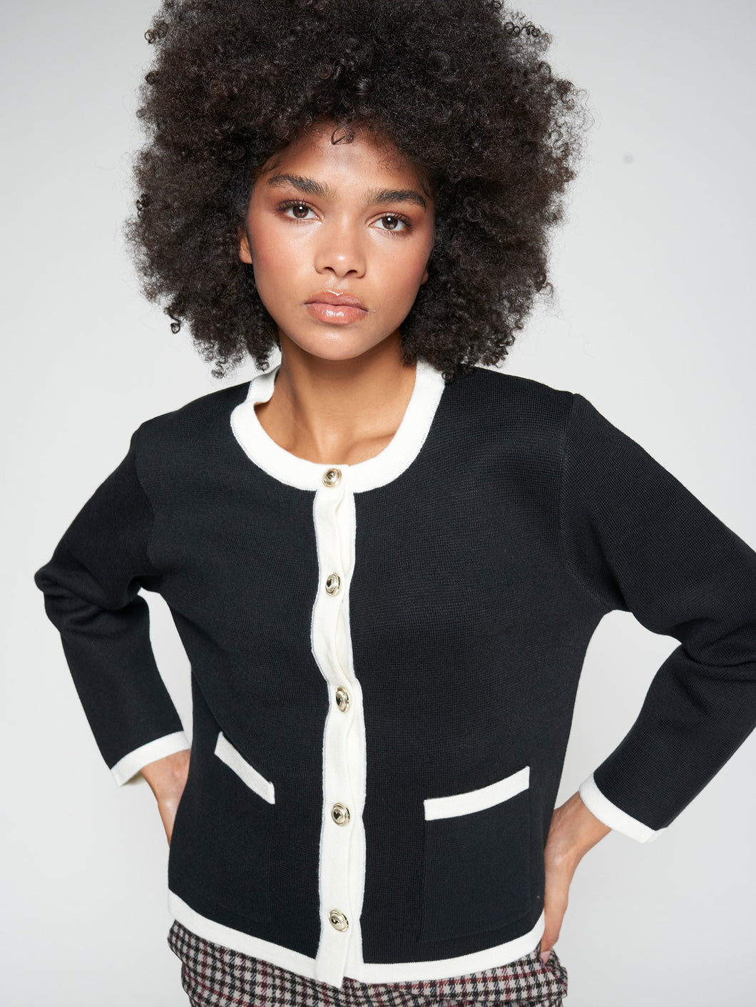 PUNTO CARDIGAN MILANO BLACK ECRU