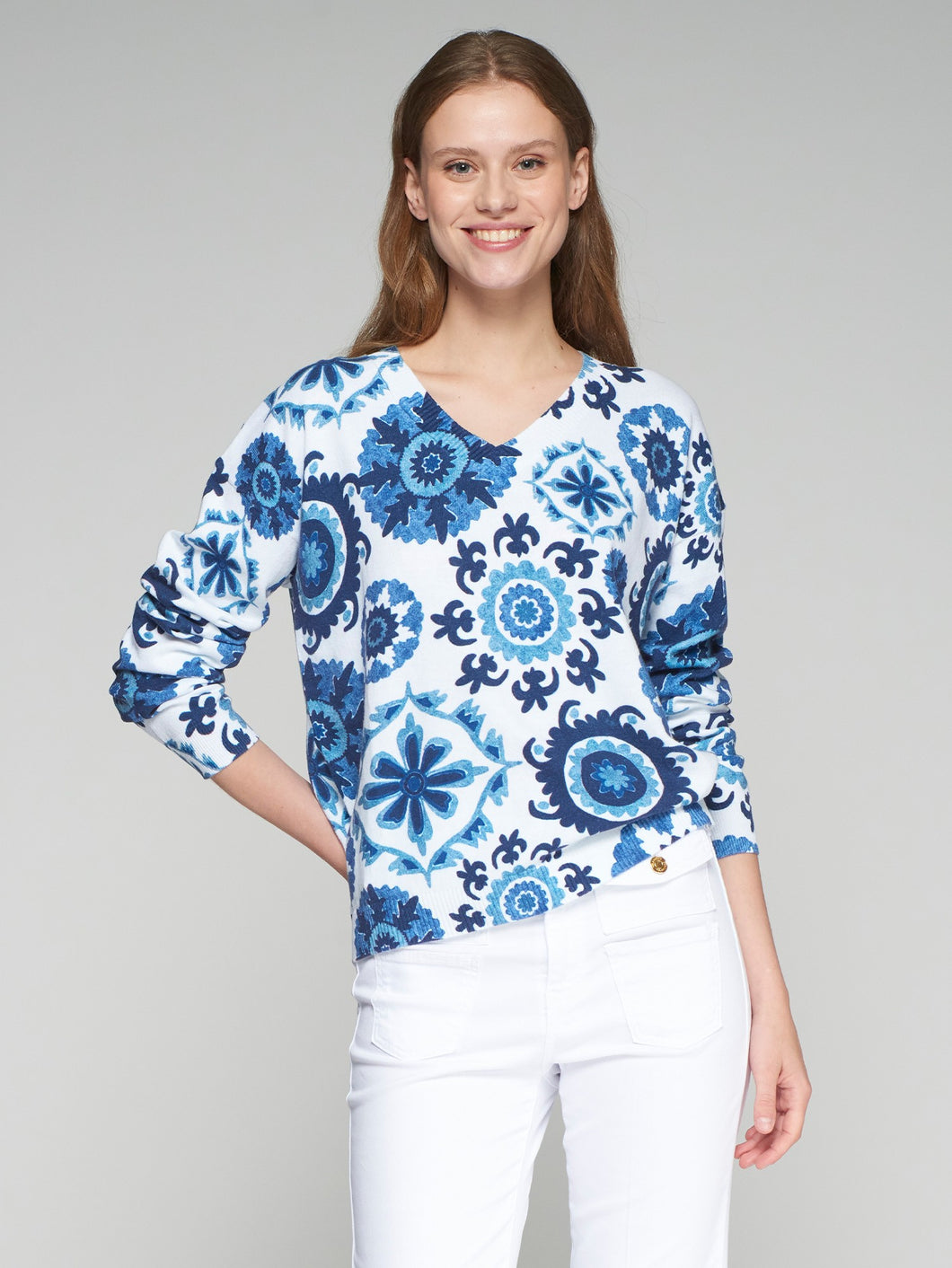 PUNTO JERSEY ESTAMPADO MANGA LARGA SUZANI AZULES