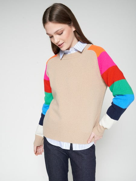 PUNTO JERSEY MANGA RAYAS BEIGE MULTICOLOR