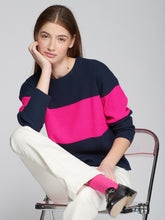 Cargar imagen en el visor de la galería, PUNTO PULLOVER COLOR BLOCK NAVY &amp; ROSA
