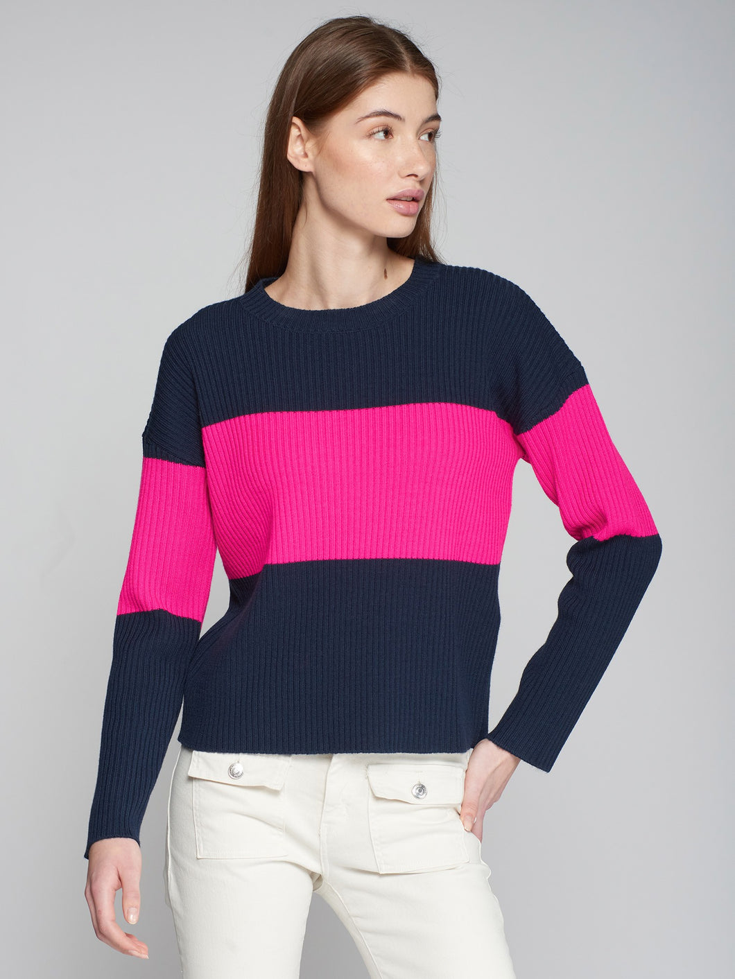 PUNTO PULLOVER COLOR BLOCK NAVY & ROSA