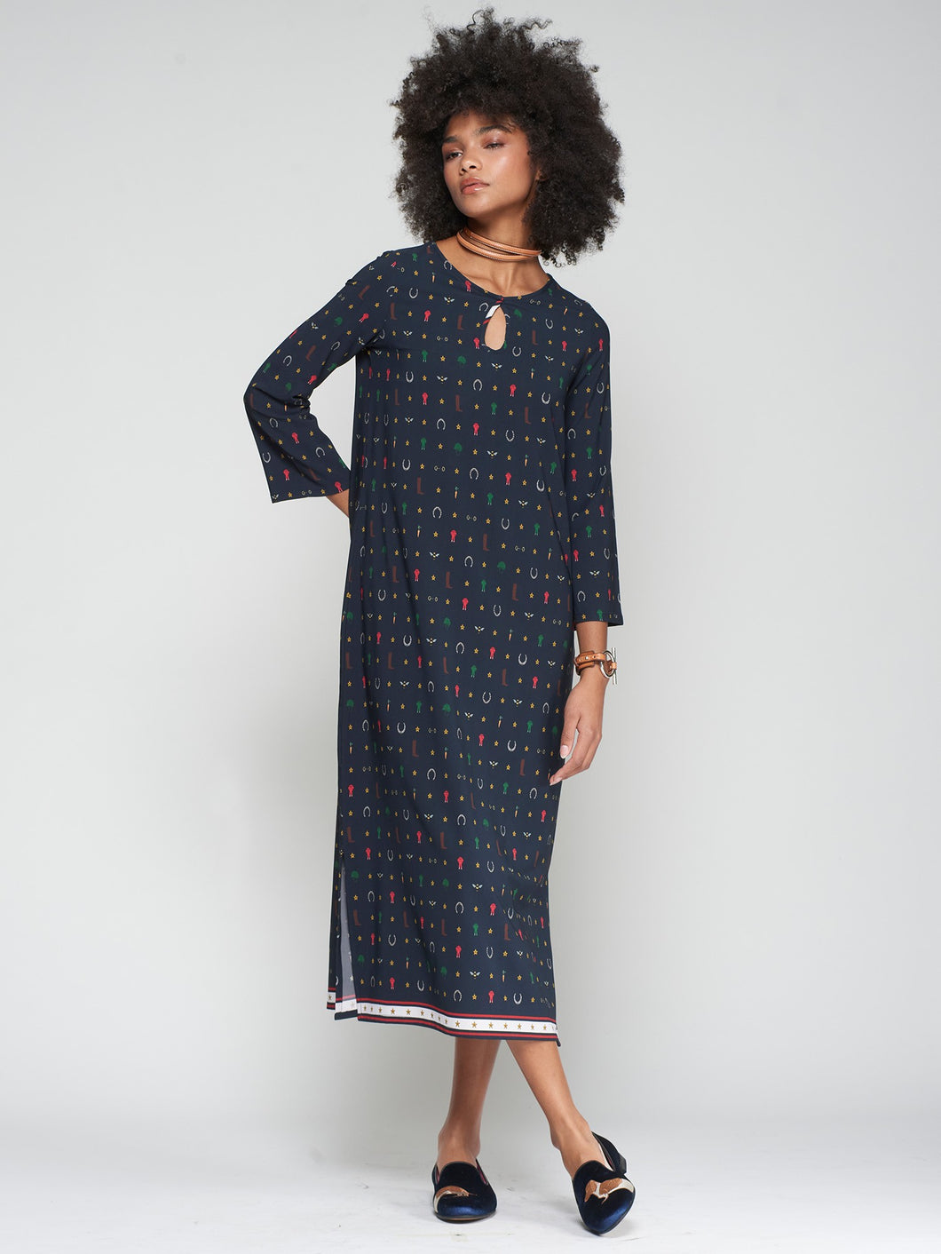 VESTIDO MARINO ESTAMPADO HÍPICA